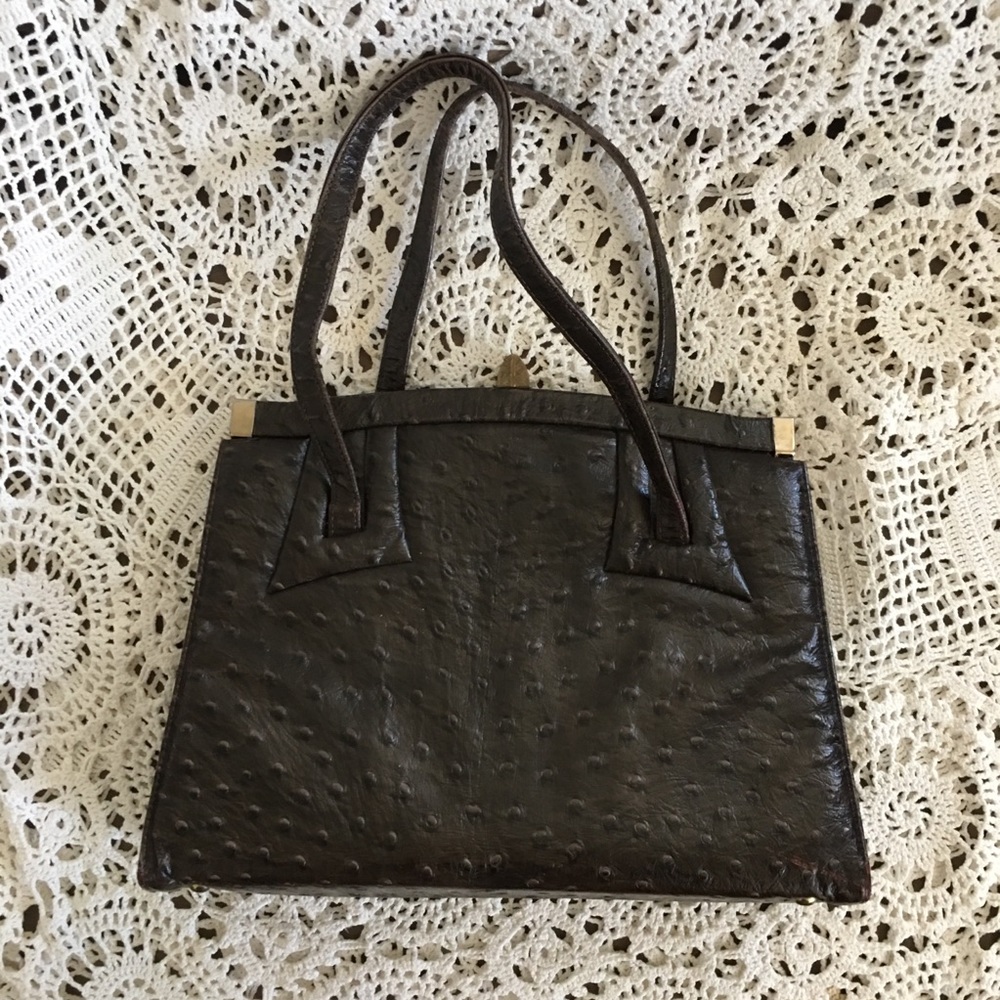 VINTAGE OSTRICH DARK BROWN HANDBAG